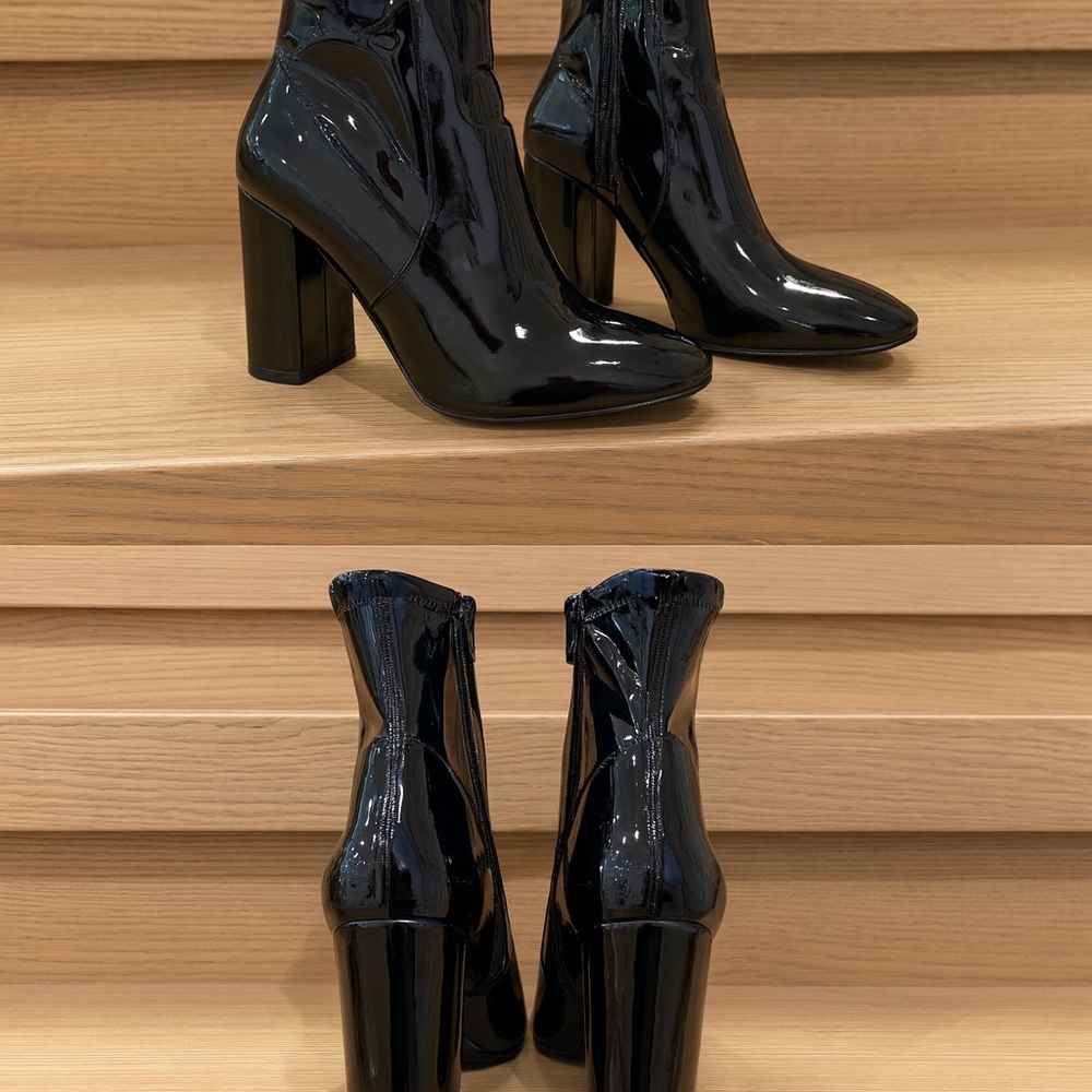 ALDO Glossy Black Patent Finish - Block Heel Ankle Boots